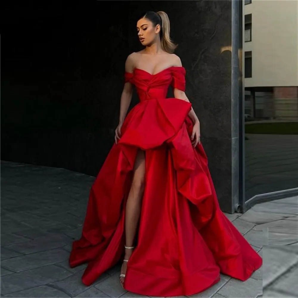 Красные платья для выпускного вечера с открытыми плечами, элегантное вечернее платье без бретелек с высокой посадкой, вечернее платье Robe De Soirée, Выросшее в 2023 году