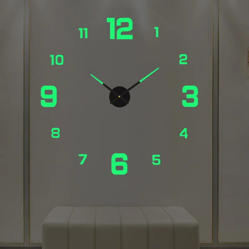 Новые светящиеся настенные часы Большие часы Horloge 3D DIY Акриловые зеркальные наклейки Quartz Duvar Saat Klock Modern Mute