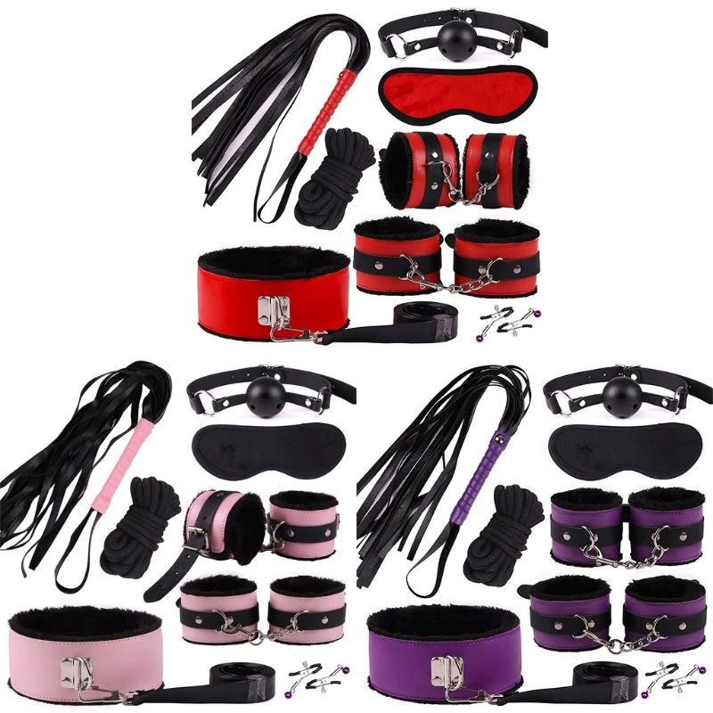 сексуальные плюшевые наручники для связывания, комплект из восьми предметов, сексуальный кожаный костюм, альтернативная игра s 10CB