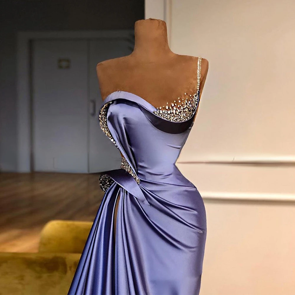 Сиреневое вечернее платье 2023, расшитое бисером на одно плечо, с каменным плиссированным шлейфом, костюм De Soiree для женского конкурса красоты, вечернее платье для вечеринки