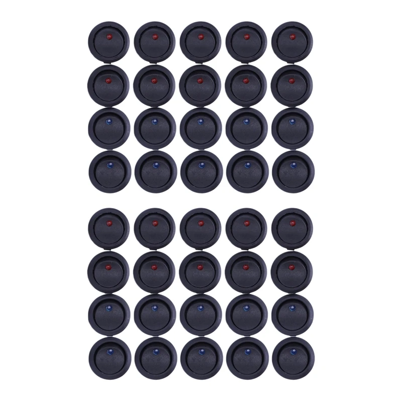 40 шт 12 В 20 А, Вкл /Выкл/ 3-позиционный терминал, Круглый светодиодный переключатель, синий и красный