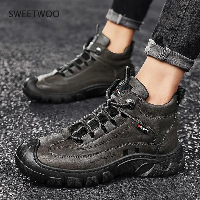 Новая стильная мужская обувь, модные черные повседневные походные ботинки, обувь для путешествий на шнуровке