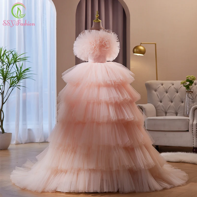 SSYFashion, Милое розовое платье для выпускного вечера, Романтическая пышная юбка в стиле торта принцессы, Вечерние платья для милой девушки, праздничное платье