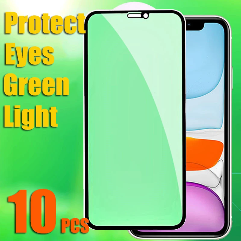 10шт Зеленый Свет Защищает Глаза Защитная Пленка Из Закаленного Стекла Для iPhone 14 Pro Max 13 Mini 12 11 XS XR X 8 7 6 Plus SE
