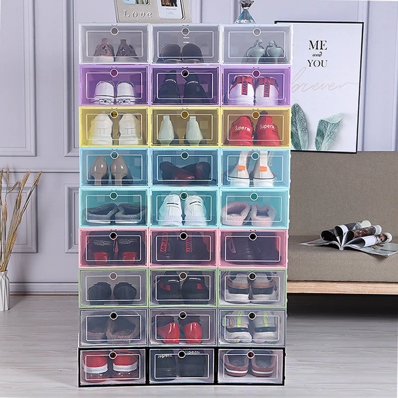 Полипропиленовая прозрачная пластиковая пылезащитная обувная коробка Обувной шкаф Коробка для домашнего хранения обуви Фантастический тип откидного ящика