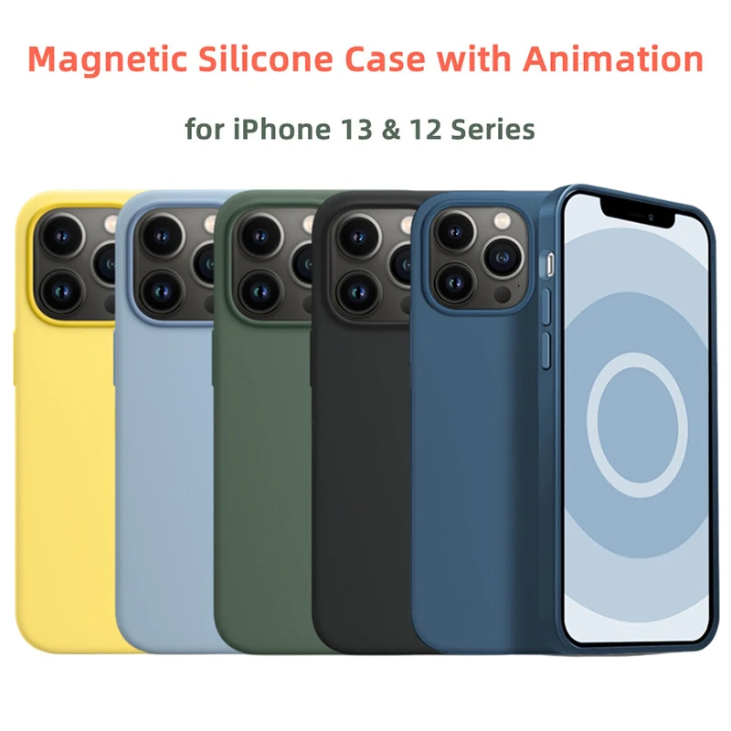 Анимация Apple Magsafe Жидкий силиконовый магнитный чехол для iPhone 12 13 Pro Max 12 Mini Case Беспроводная зарядка Чехол для защиты от падения
