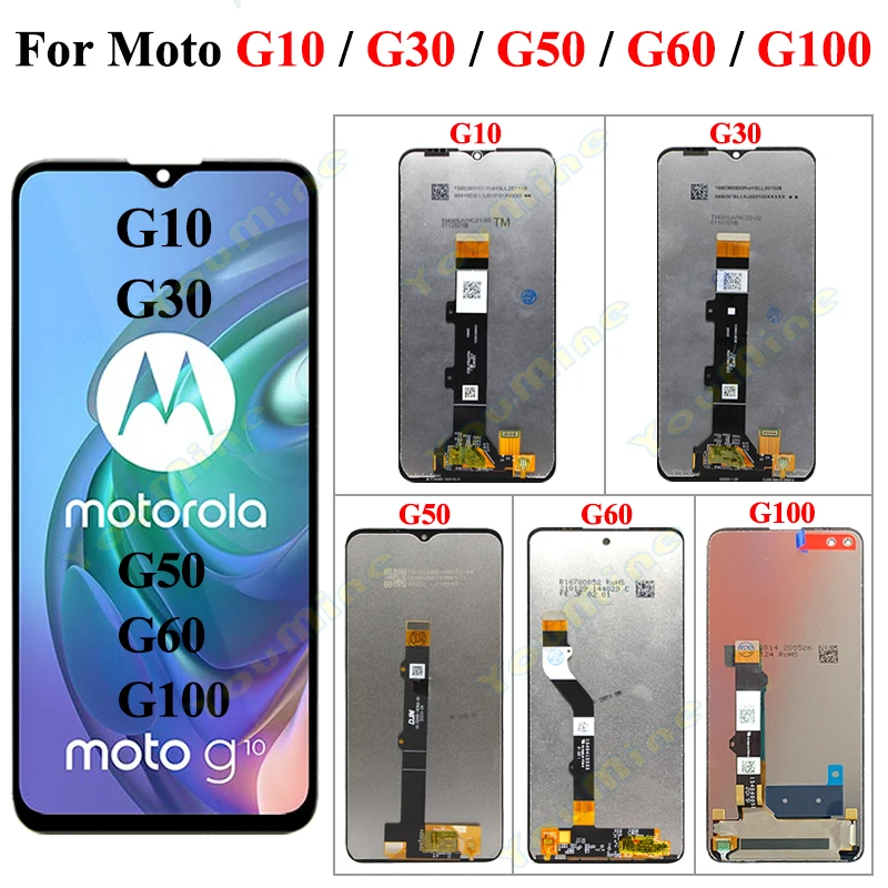 Оригинальный дисплей для Motorola Moto G10 G30 G50 G60 ЖК-дисплей с цифровым преобразователем сенсорного экрана с рамкой для Moto G100 LCD