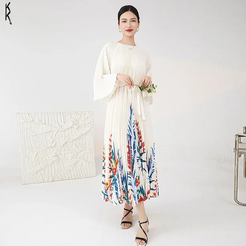 2023 Летнее Новое плиссированное платье с принтом Miyake, Простой дизайн, Темперамент, Роскошная юбка контрастного цвета, женская юбка высокого класса