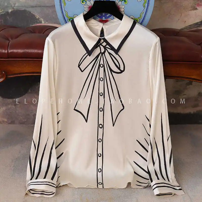 EWSFV 2021 Осенняя новинка Женская темпераментная рубашка с бантом, стрейчевая шелковая атласная блузка с длинным рукавом, дизайнерская рубашка-ниша