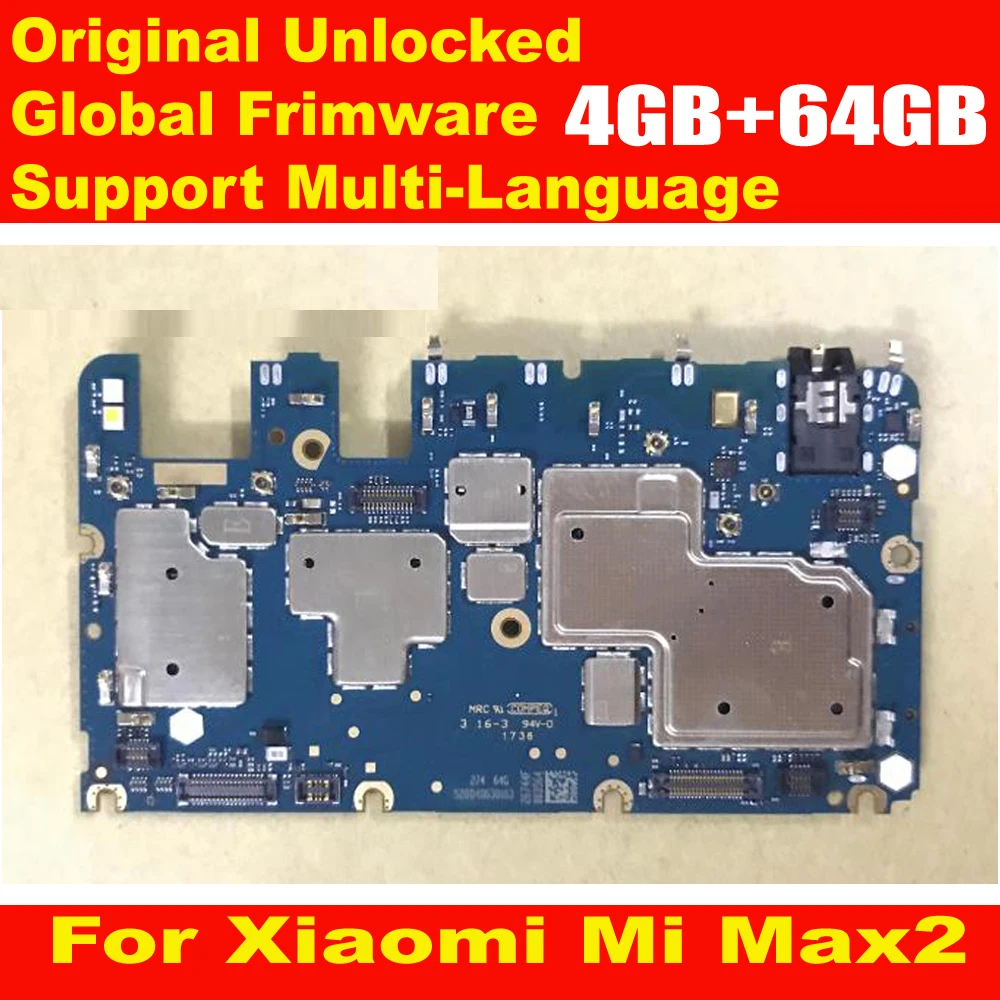 100% Оригинальная материнская плата для Xiaomi Mi MAX2 Материнская плата MAX 2 с чипами и гибким кабелем Global Frimware 64 ГБ ROM MIUI
