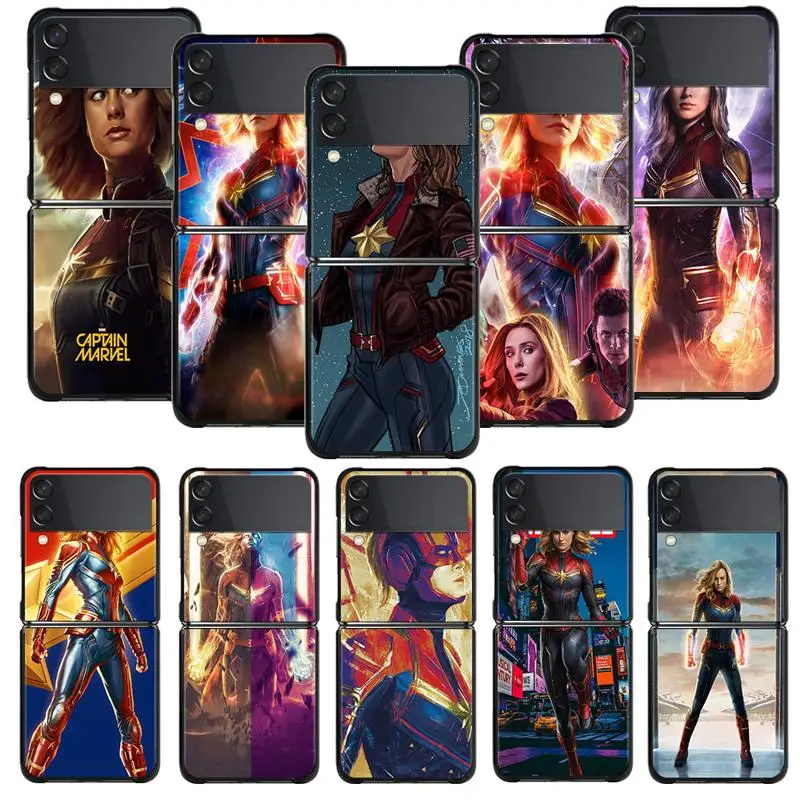 Marvel Women Heros Captain Для Samsung Galaxy Z Flip4 Flip3 5G Жесткий Чехол для Galaxy Z Flip 4 Z Откидная крышка телефона В виде ракушки Fundas