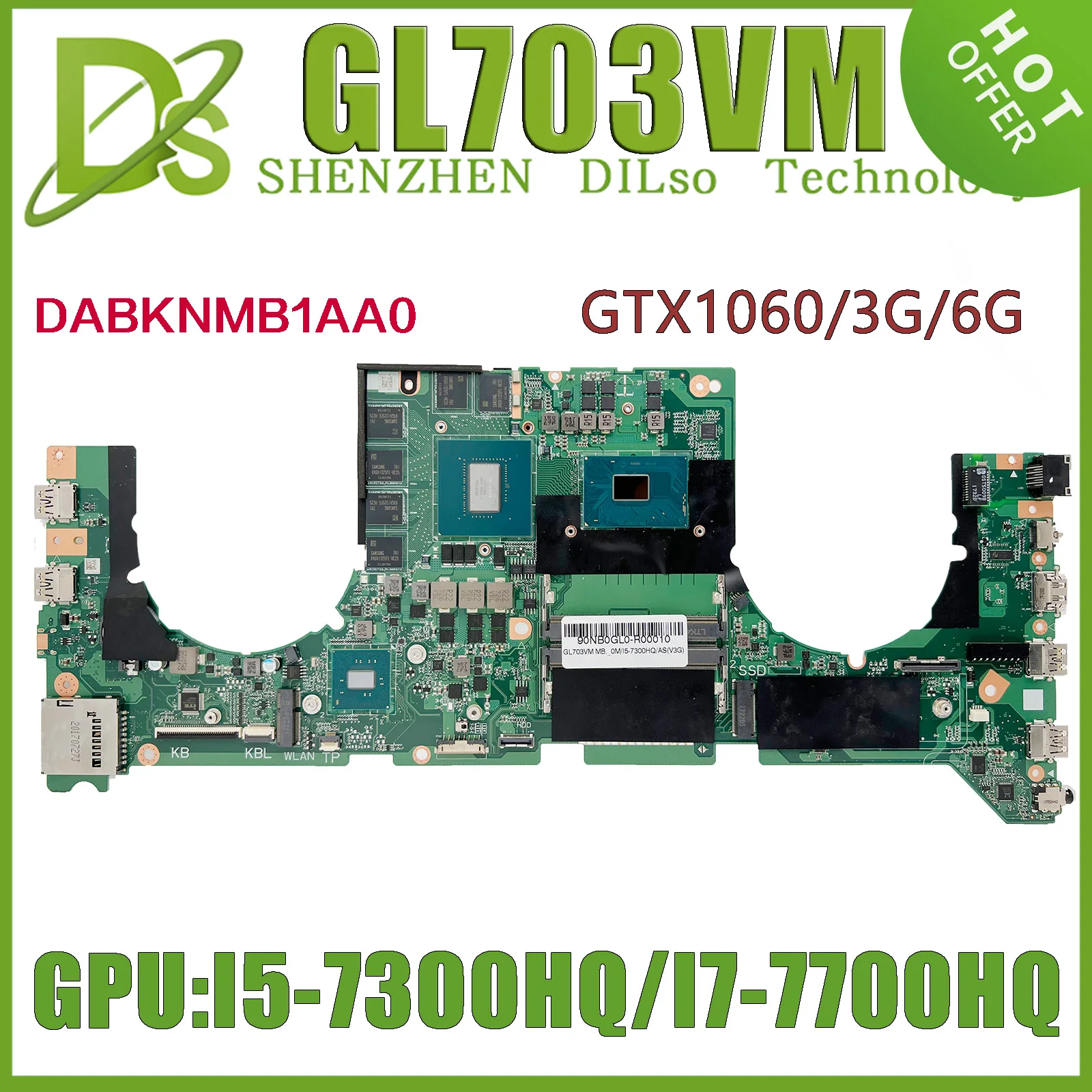 KEFU GL703VM (DABKNMB1AA0) Материнская плата для ноутбука ASUS GL703V Материнская плата с I7-7700HQ I5-7300HQ GTX1060-3G/6G N17E-G1-A1 100% Тест