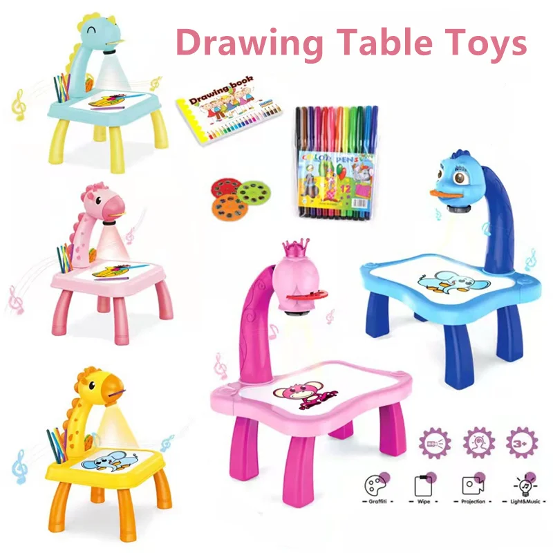 Светодиодный проектор Стол для рисования Детские игрушки Детская доска для рисования Стол Декоративно-прикладное искусство Обучающие Инструменты для рисования Игрушка для девочки