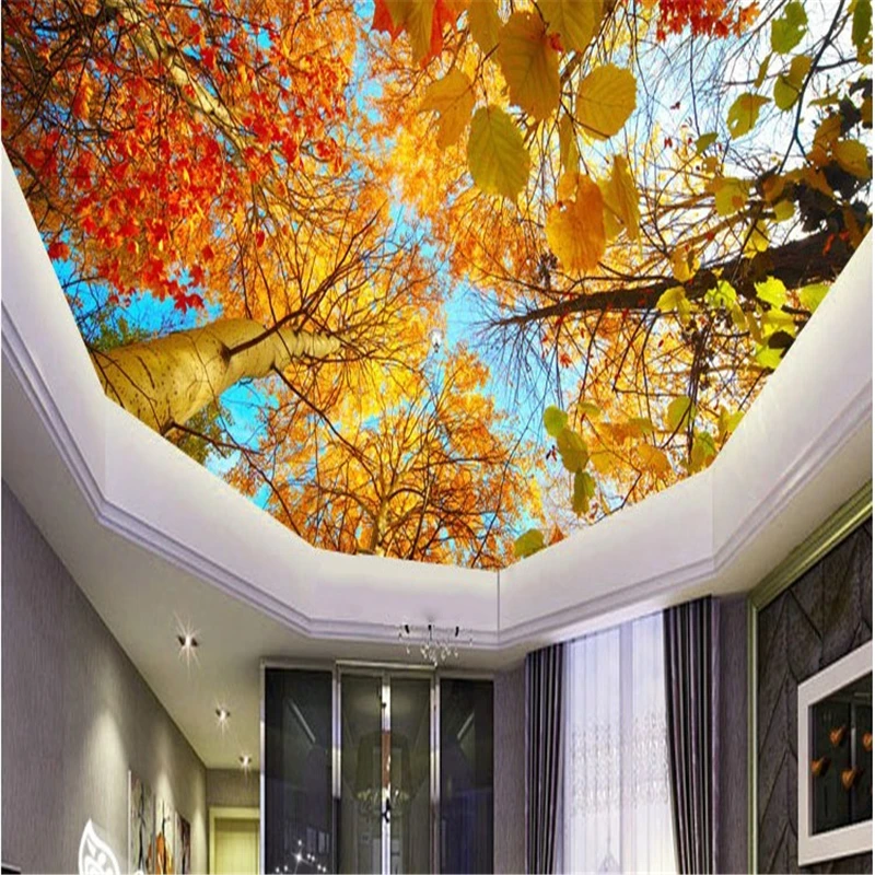beibehang фотообои на заказ осенние листья природа пейзаж солнце фон обои потолок 3d фреска обои домашний декор