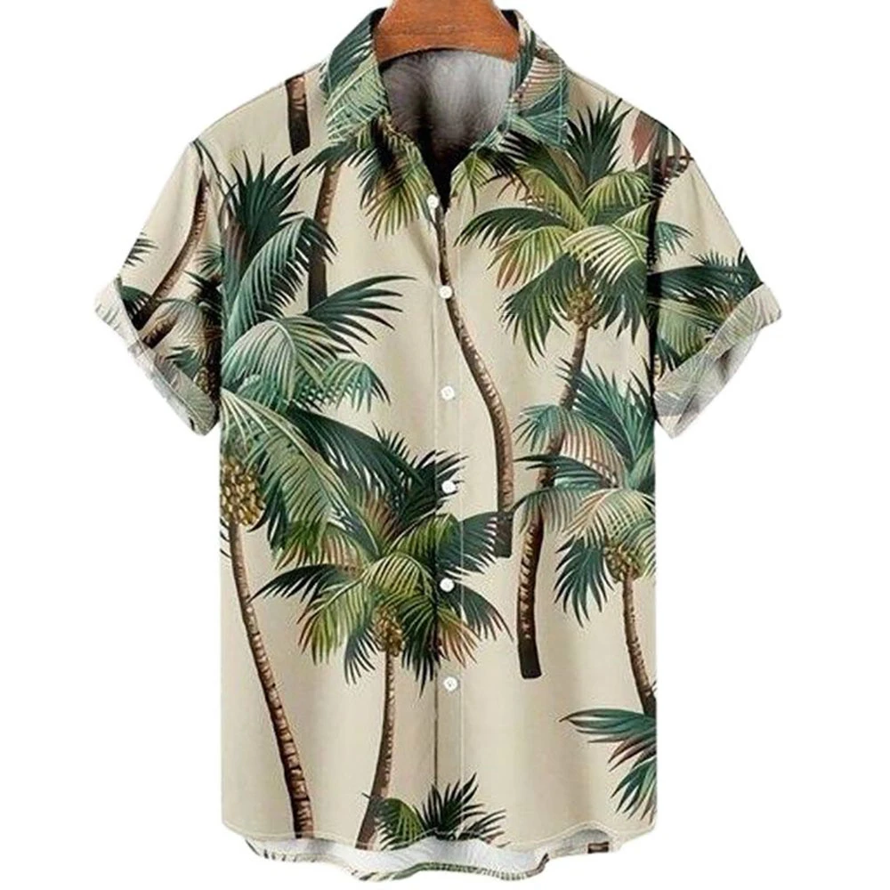 Гавайская мужская рубашка с 3D принтом кокосовой пальмы с короткими рукавами, большая пляжная рубашка Harajuku large 2023, новая мужская одежда