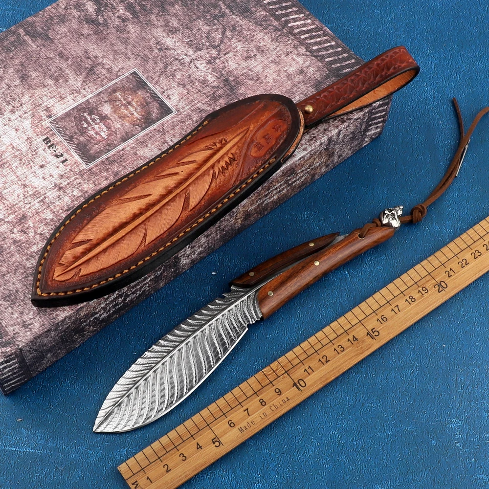 Фиксированный прямой нож с пером из дамасской стали, тактика, многофункциональный охотничий художественный нож, коллекция инструментов edc, подарок