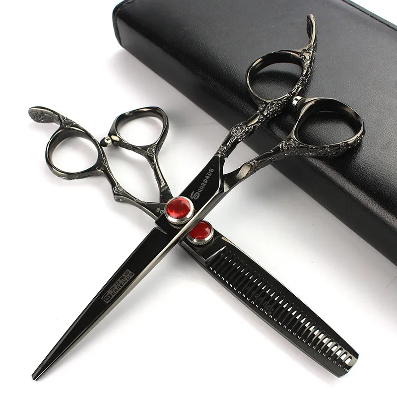 Черные Профессиональные парикмахерские ножницы 6,0 дюймов 440c режущие ножницы Японская парикмахерская для укладки волос до филировочных ножниц набор