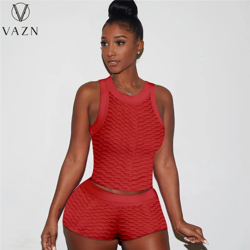 VAZN 2021, Летние Однотонные Повседневные спортивные костюмы для молодых людей, Свободные Короткие брюки на бретелях, Обтягивающий женский комплект из 2 предметов