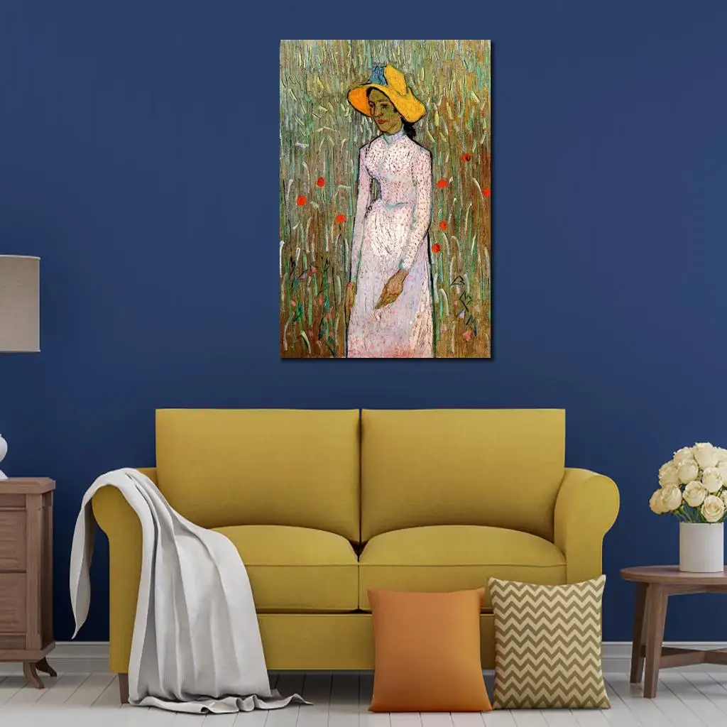 Настенное Искусство, Молодая Девушка, Стоящая на фоне пшеницы, Картины Винсента Ван Гога на холсте ручной работы высокого качества