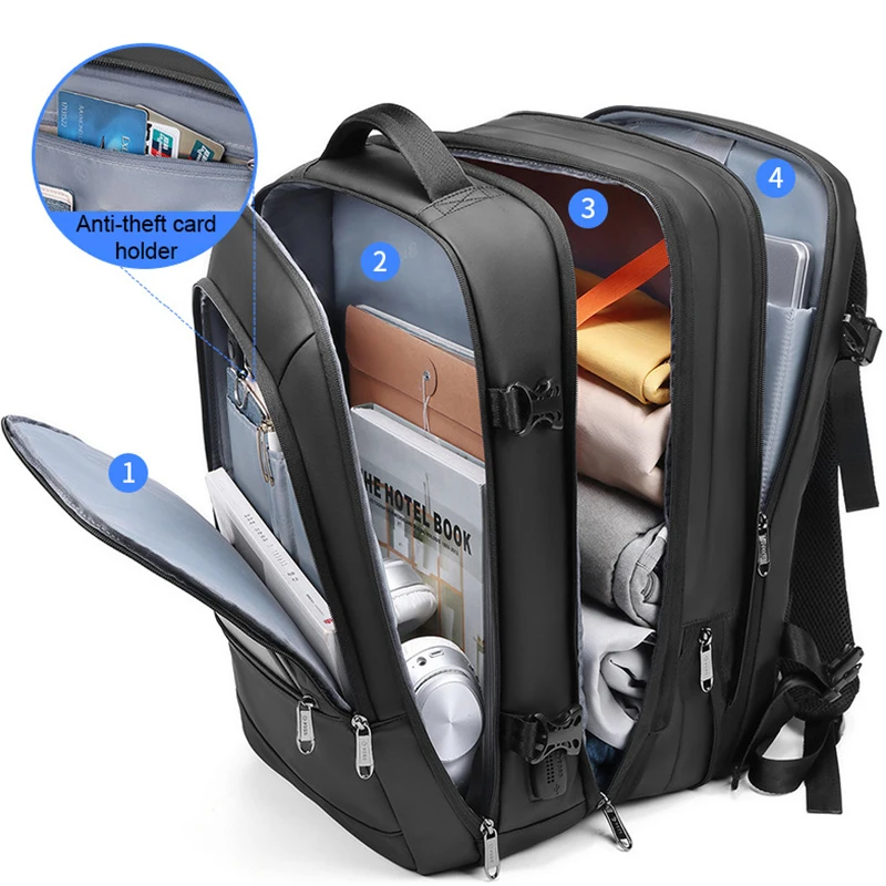 Многофункциональный Унисекс, Простой Деловой рюкзак, Водонепроницаемый, с возможностью расширения, USB-зарядка, Портативный компьютер, Дорожная сумка большой емкости