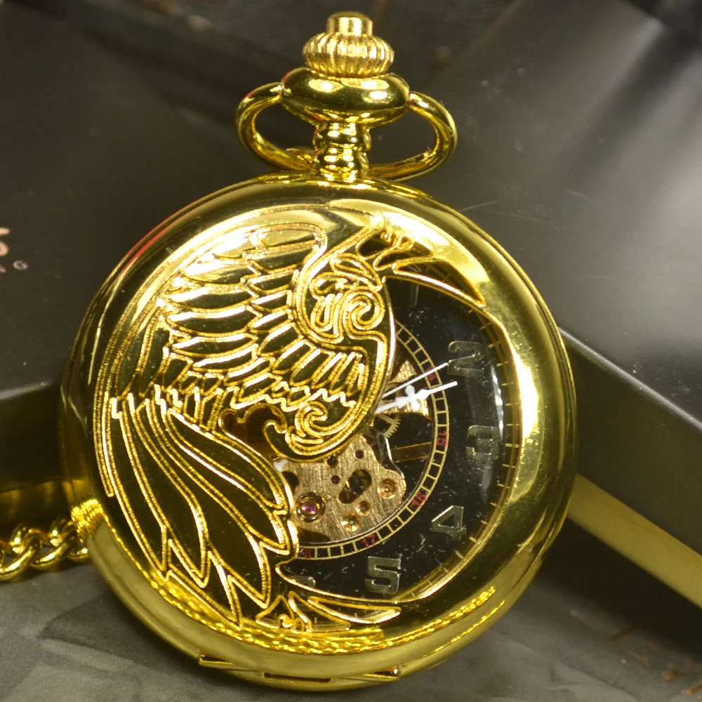 Роскошные модные антикварные Механические карманные часы со скелетом, мужские цепочки и ожерелья, деловые Повседневные карманные часы с брелоком, Золотые