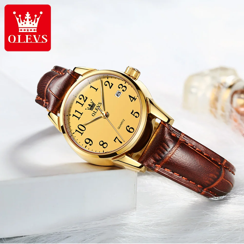 Топовый бренд OLEVS5566, модные кварцевые часы для женщин, водонепроницаемый Календарь, Премиальные часы, Женский Кожаный ремешок, Женские часы для отдыха.