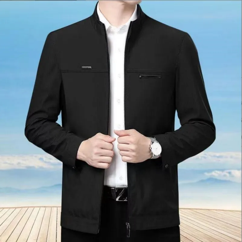 Новейшая однотонная деловая мужская куртка Мужская приталенная верхняя одежда Мужская куртка на молнии Мужская весенняя тонкая куртка Мужская одежда 3XL