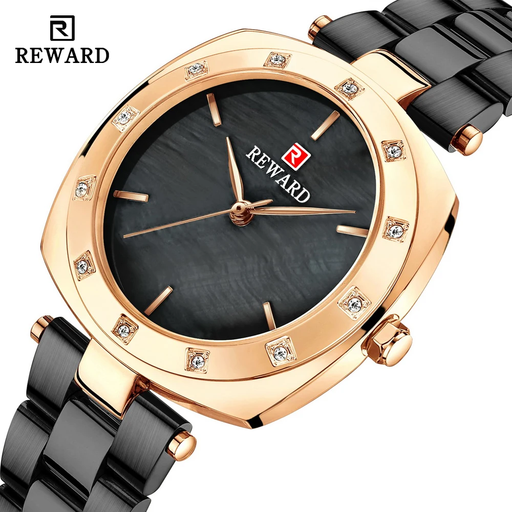 Женские наручные часы REWARD от топового бренда класса Люкс, водонепроницаемые женские часы с браслетом из нержавеющей стали, кварцевые женские часы