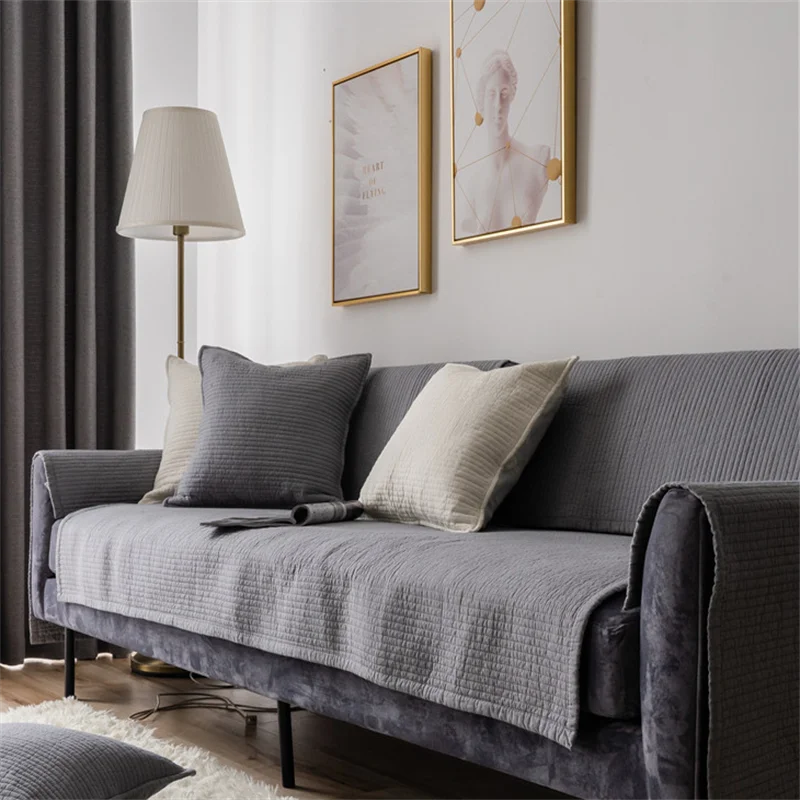 Однотонный хлопковый чехол для сиденья дивана, нескользящий скандинавский Жаккардовый коврик для диванной подушки, полотенце для дивана в гостиной, чехол для мебели из двух частей