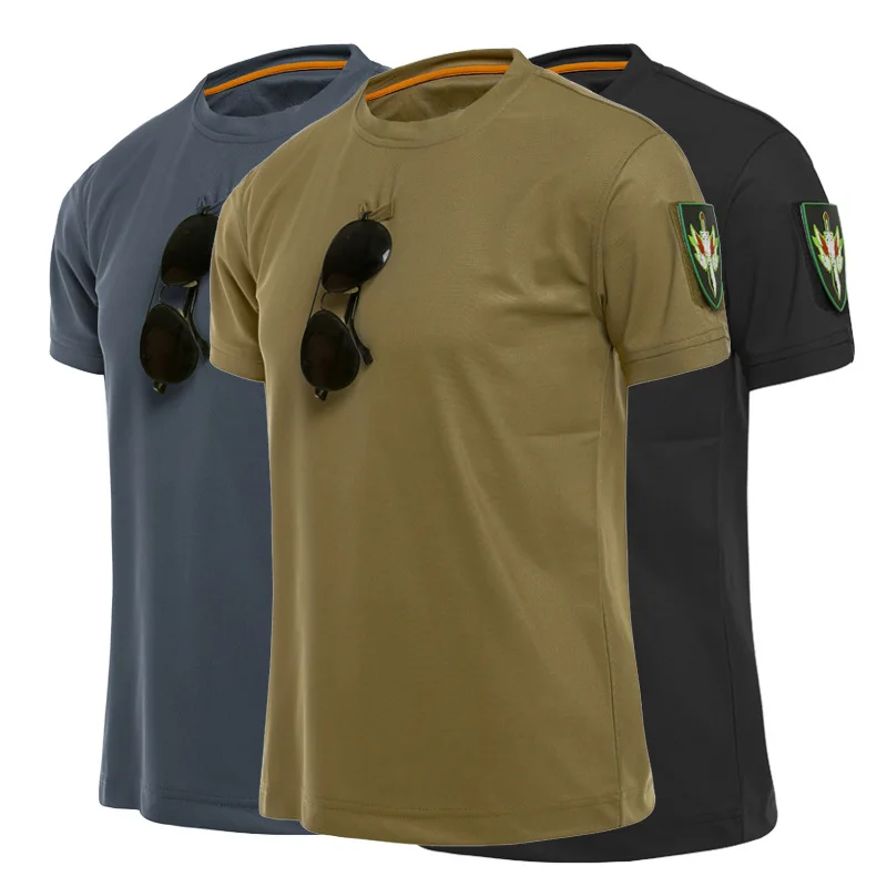 Спортивные мужские тактические футболки для активного отдыха, военная походная футболка, специальная армейская свободная хлопковая быстросохнущая Однотонная дышащая ткань с коротким рукавом