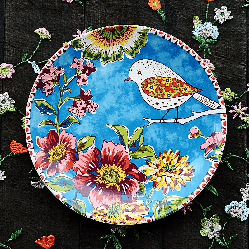 Керамическая тарелка WSHYUFEI Круглая посуда в стиле Кантри Подглазурная Западная кухня Домашние тарелки для завтрака и закусок