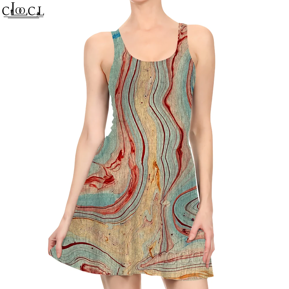 CLOOCL, Новое модное Женское мини-платье, Винтажный рисунок с текстурой дерева, 3D-печать, Летние Женские Короткие платья без рукавов в повседневном стиле