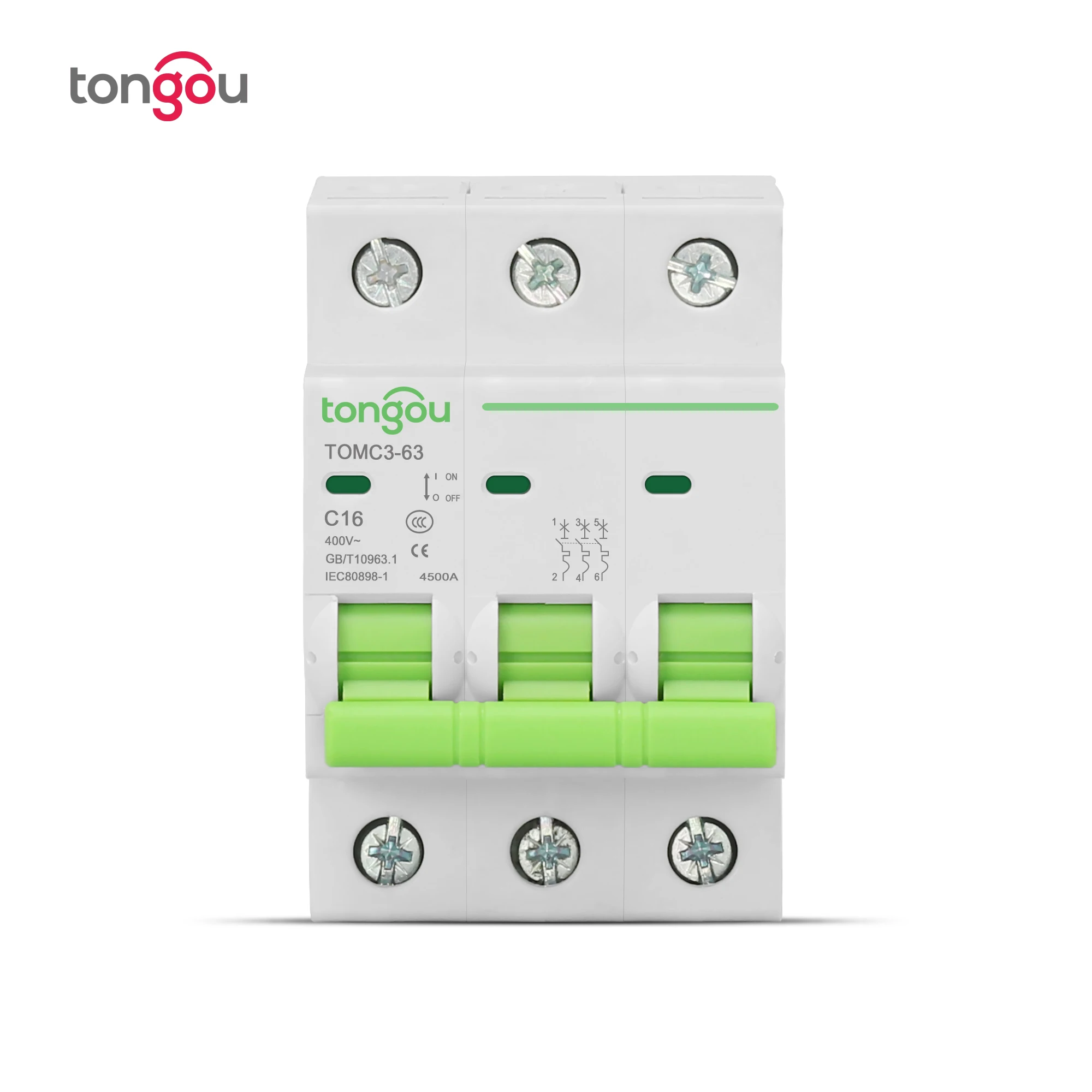 TONGOU 3P 10A 20A 25A 32A 40A 63A Curve D MCB 110V 220V 4.5KA Мини-автоматический выключатель переменного тока TOMC3-63