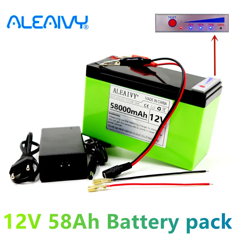 Новый Литиевый аккумулятор 12v 58Ah 18650 Подходит для Солнечной энергии и отображения заряда аккумулятора электромобиля + Зарядное устройство 12.6v 3A