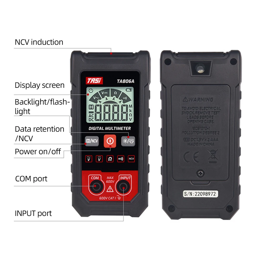 TA806A Цифровой Мультиметр Автоматическая Идентификация NCV Мультиметр HD Большой Экран Ом Измеритель Напряжения Макс 4000 Отсчетов для Проверки Провода Под Напряжением