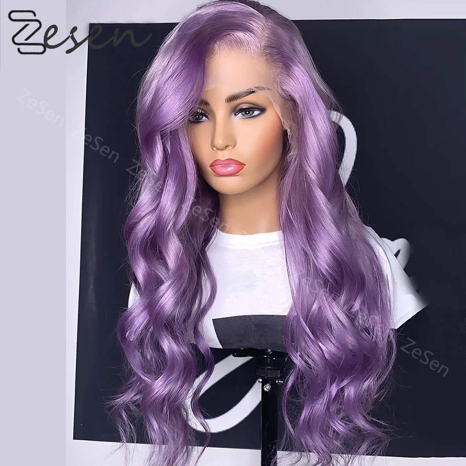 Фиолетовые Объемные Волнистые Синтетические Парики на кружеве спереди для женщин с Длинной Боковой частью, для косплея, для вечеринки, Красочный Парик из натуральных волос, Термостойкие Волосы