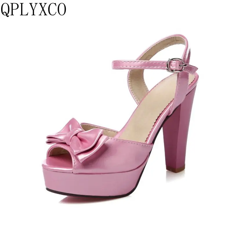 QPLYXCO/ новинка; милая женская обувь больших размеров 32-43; босоножки на высоком каблуке (11 см) с открытым носком; свадебные женские туфли-лодочки; C227