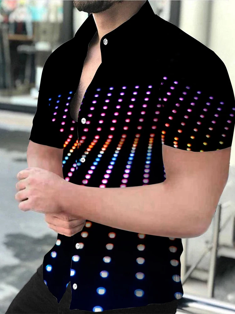 2023 Новая летняя мужская рубашка с короткими рукавами с рисунком цифровой печати, воротник-стойка, однобортный топ, мужская одежда для мужчин