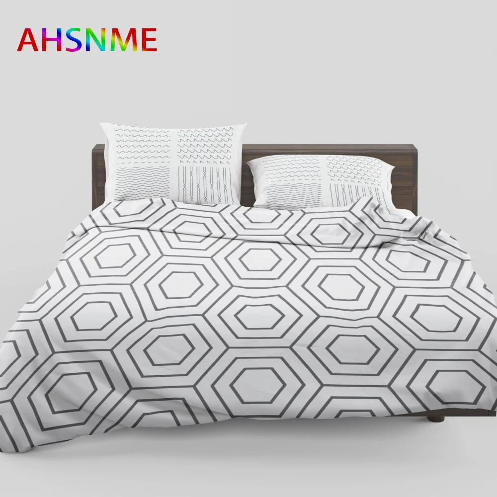 Набор постельных принадлежностей AHSNME Simple с черно-белым восьмиугольным симметричным геометрическим рисунком может быть адаптирован к Наборам пододеяльников