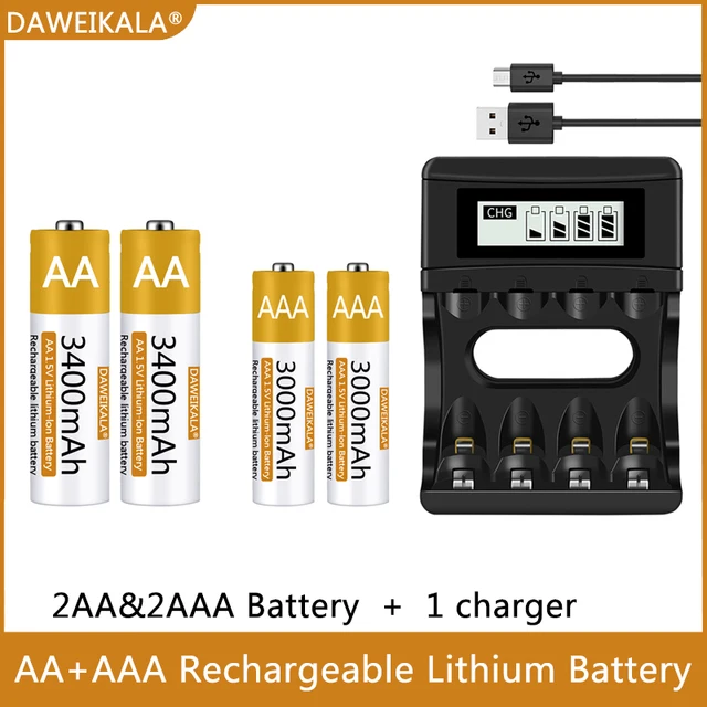 100% Оригинальная батарея типа АА/ААА 1,5 В Перезаряжаемая полимерная литий-ионная батарея 1,5 В типа АА/ААА с USB-зарядным устройством Батарея типа АА