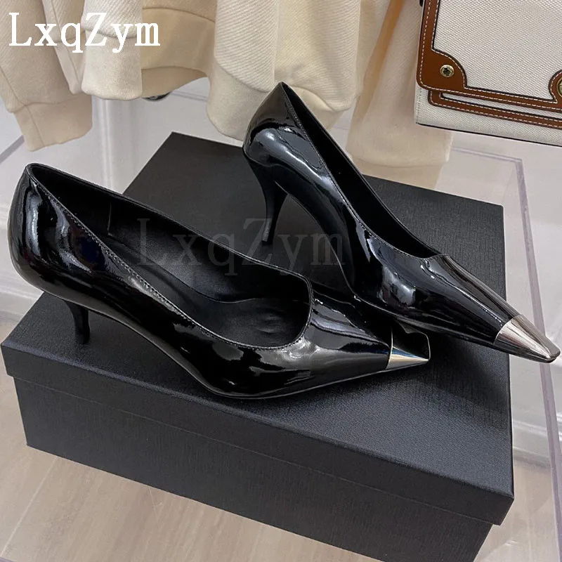 Роскошные брендовые классические женские туфли-лодочки на высоком каблуке с квадратным носком из лакированной кожи, модная женская обувь