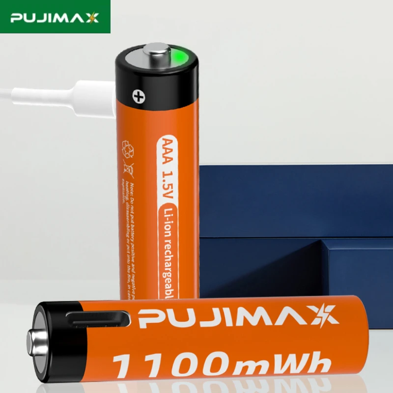 PUJIMAX AAA 1.5V Литий-ионная Аккумуляторная Батарея 1100mWh Type-C Постоянного Напряжения, Перезаряжаемая для Игрушек-Фонариков, Безопасная и надежная
