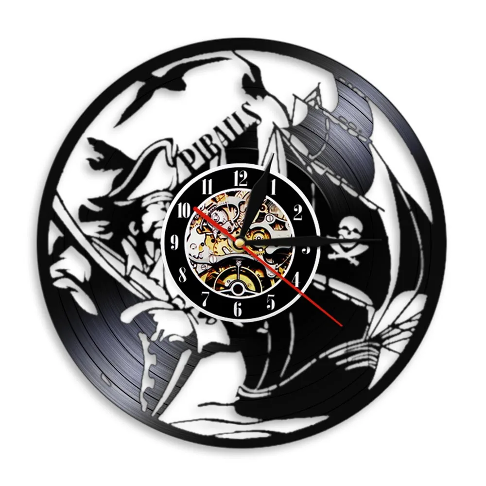 Настенные часы с виниловой пластинкой Pirates Ship Современный дизайн, Настенный арт-декор ручной работы, часы Pirates Time, светодиодные настенные часы ручной работы